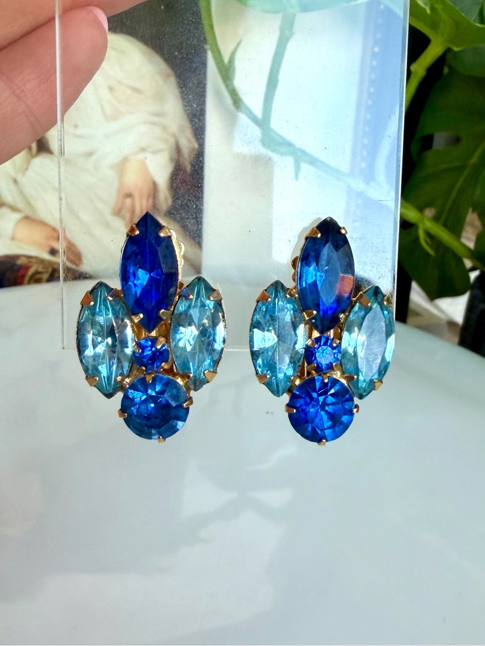 Vintage Crystal Blue Art Deco Earrings